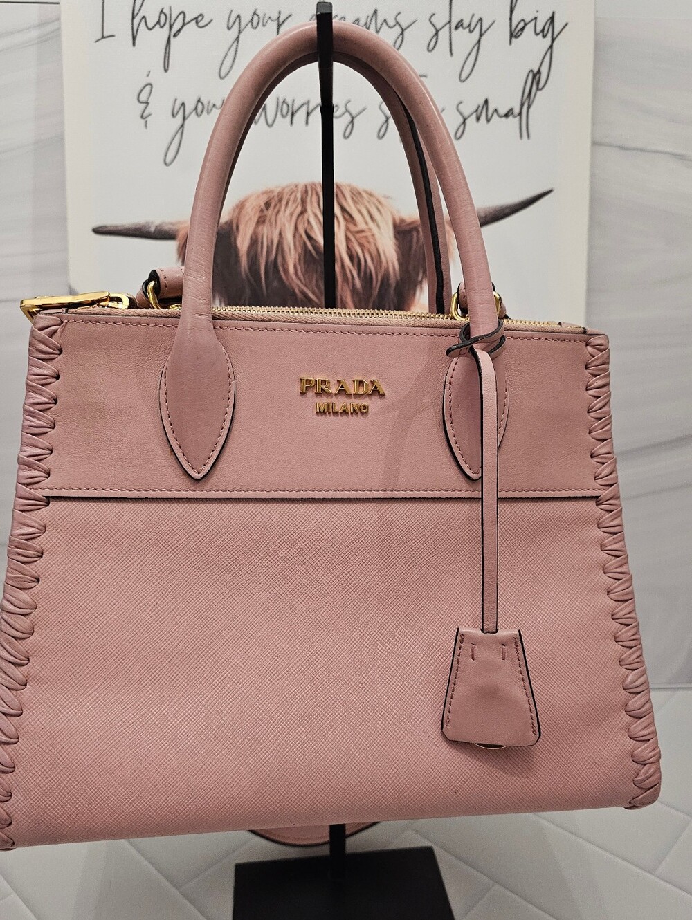 Prada Paradigm Saffiano Leather Tote Pink Authentic Crossbody Satchel